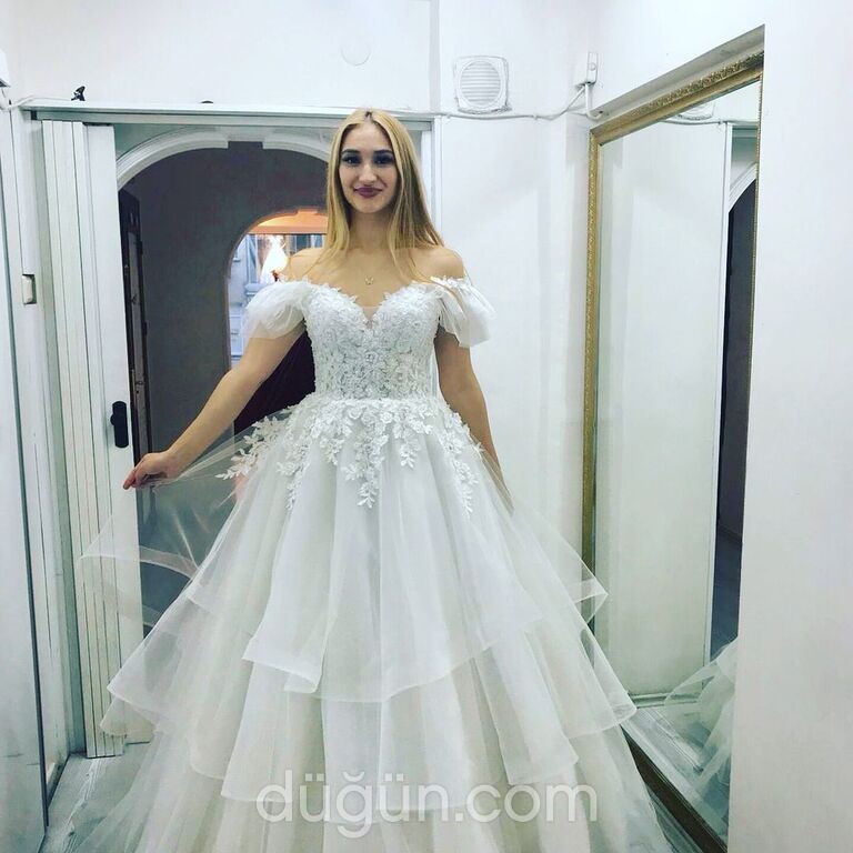 ERM 16 Prenses Kesim Düşük Omuz Göğüs Dekolteli Gelinlik 2