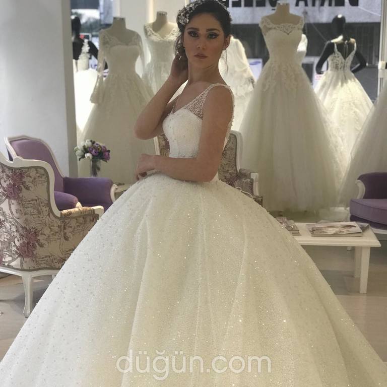 Derya Çelebi 67 Prenses kesim U yaka Romantik gelinlik - 2