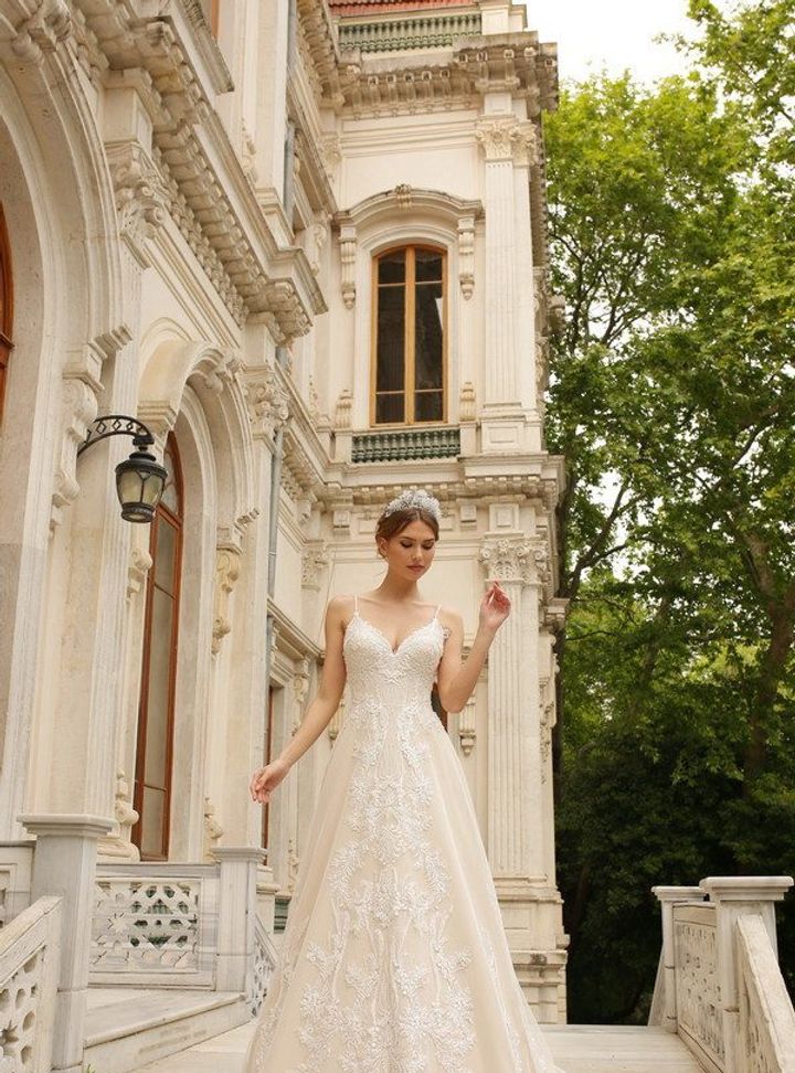 3072 A Kesim Sırt Dekolteli V Yaka Gelinlik