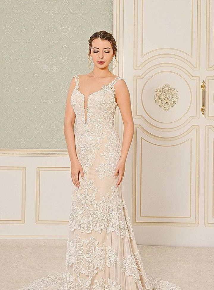 1042 Balık Kesim Sırt Dekolteli V Yaka Gelinlik