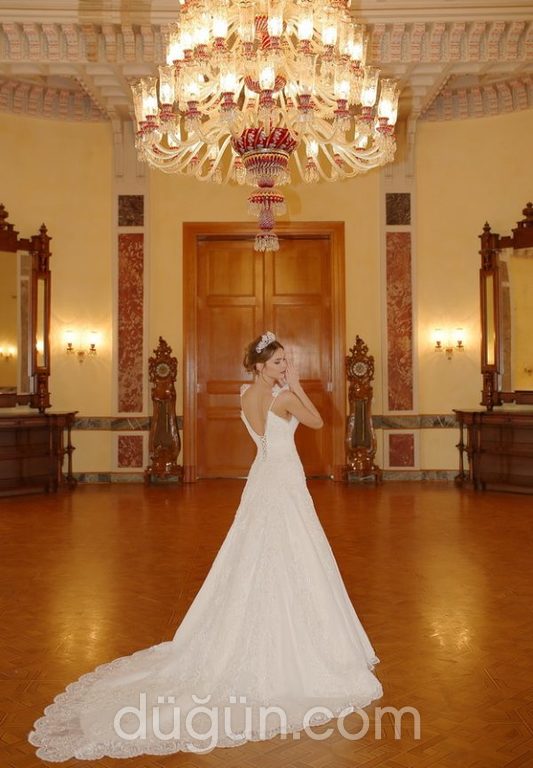 1098 A Kesim Sırt Dekolteli V Yaka Gelinlik 1