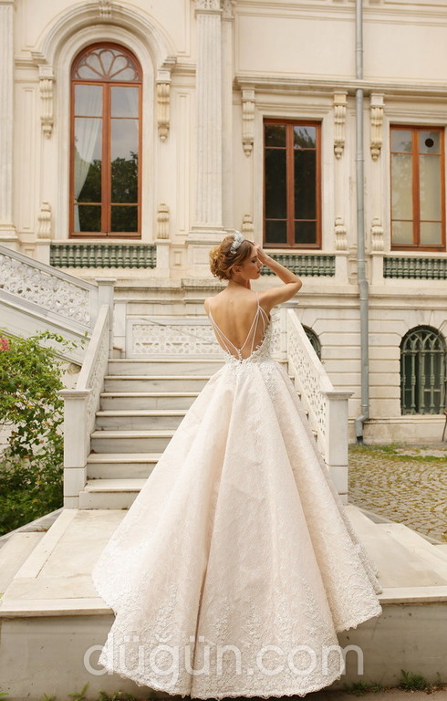 1085 Prenses Kesim Sırt Dekolteli V Yaka Gelinlik 1