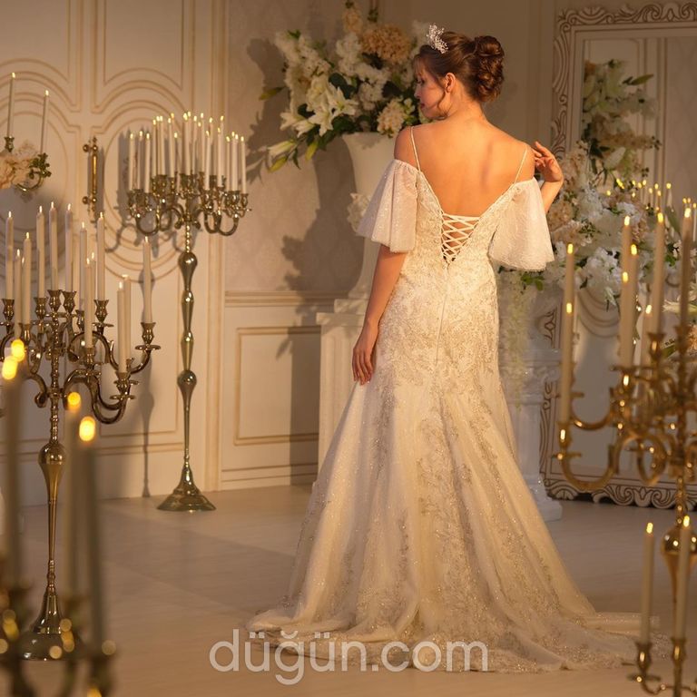 3161 Balık Kesim Sırt Dekolteli V Yaka Gelinlik 3