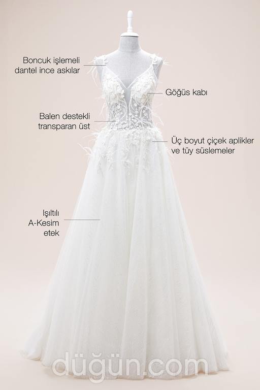 DreamON for Oleg Cassini 982-Kemik  A kesim V yaka Romantik gelinlik - 2