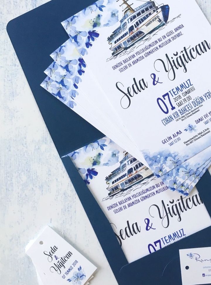 Deniz Temalı Çizim Davetiye Modeli