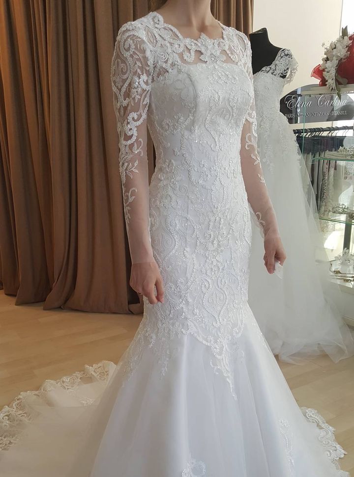 FAP 65 Balık Kesim Romantik Bisiklet Yaka Gelinlik