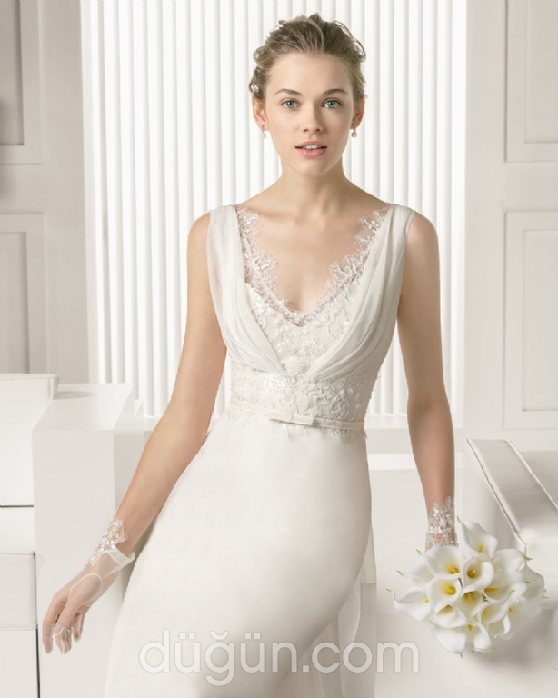 YDG-009  V Yaka Modern Düz Kesim Gelinlik