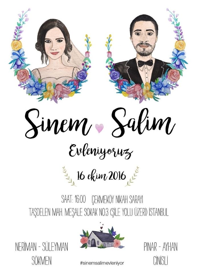 DD-02-25 Karikatür Düğün Söz - Nişan Davetiye