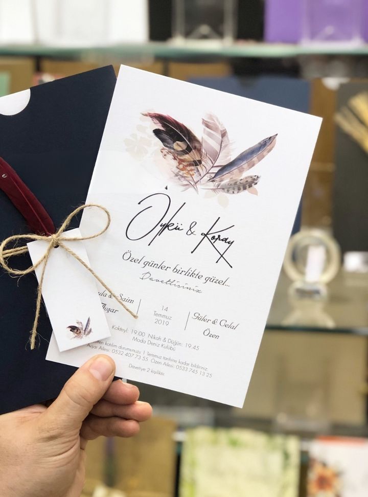 Tüy Figürü Çizimli Davetiye