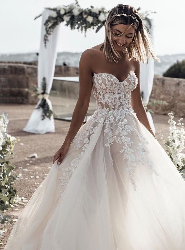 Galia Lahav  20 A Kesim Straplez Göğüs Dekolteli Gelinlik