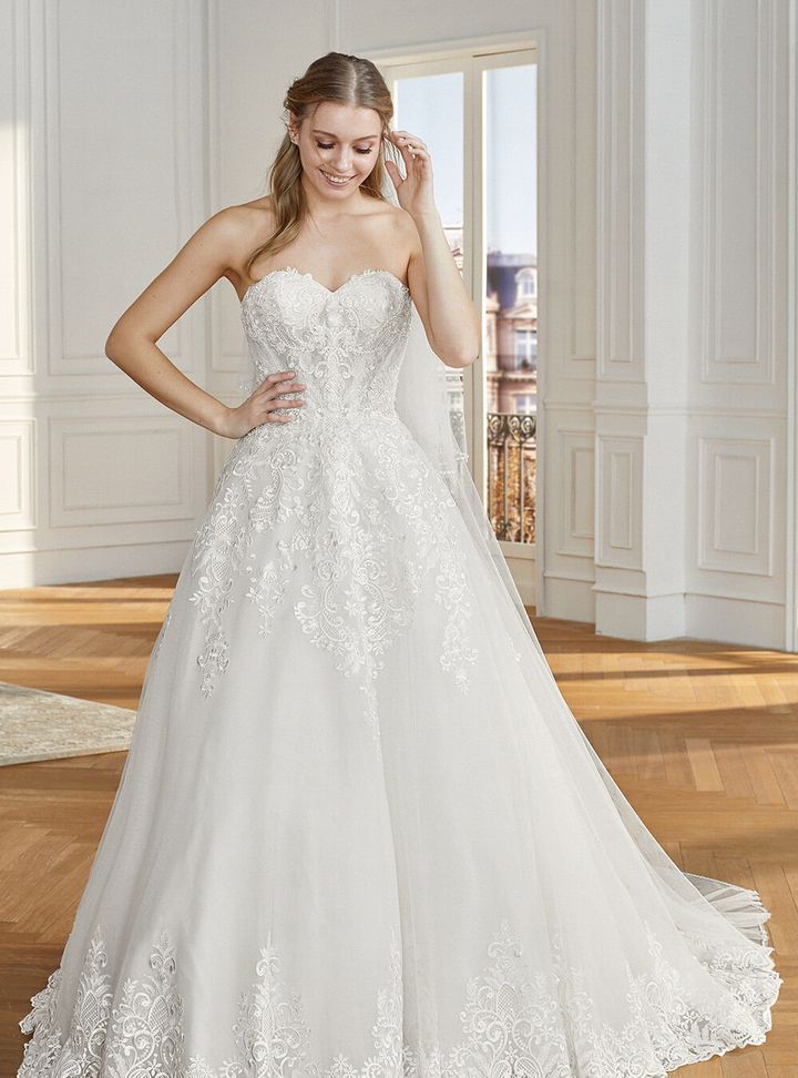 San Patrick 1   A Kesim Straplez Göğüs Dekolteli Gelinlik