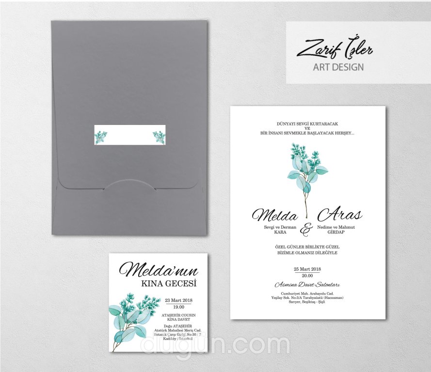 Sade Tasarımlı Düğün ve Kına Gecesi Davetiyesi
