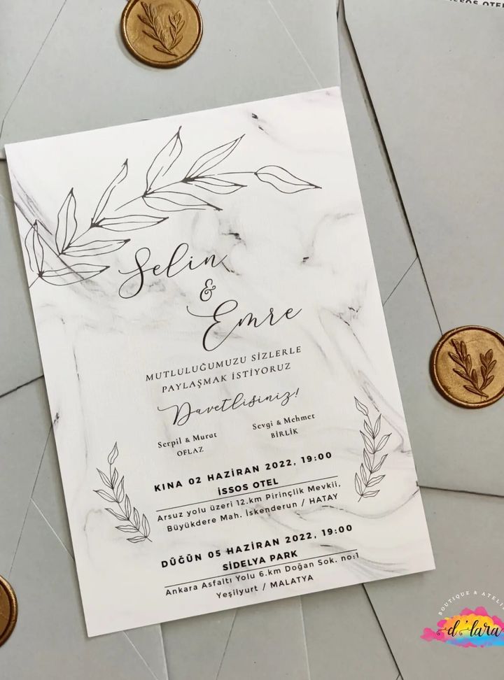 Mermer Desenli Davetiye