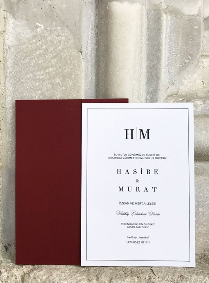 Bordo Zarflı Sade Davetiye Modeli