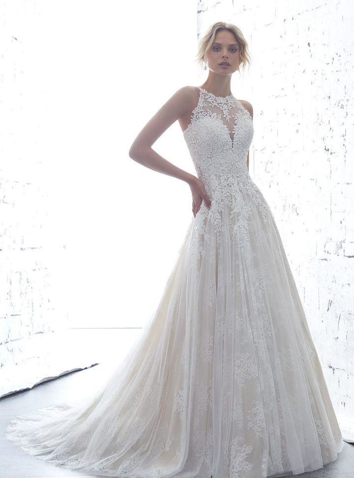 Wow Fashion Bride 81 Halter Yaka Düz Kesim Göğüs Dekolteli Gelinlik