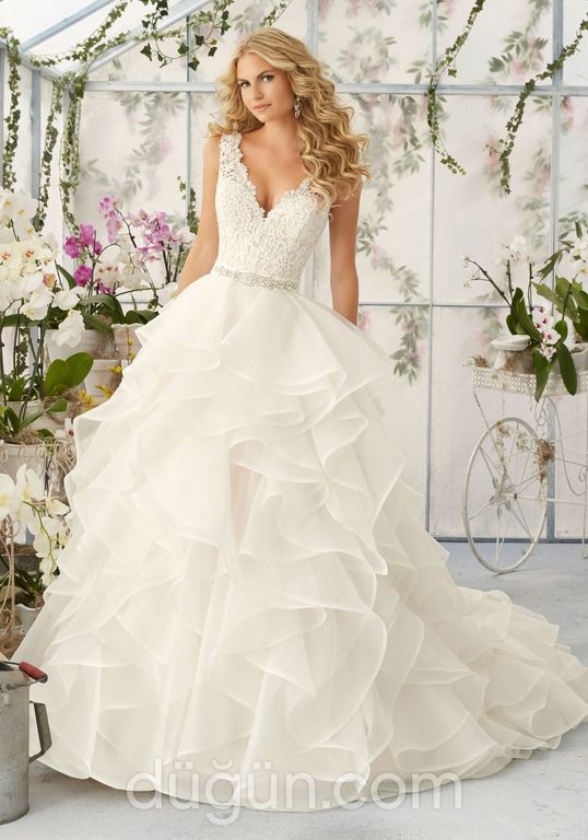 Wow Fashion Bride 59 Prenses kesim V yaka Romantik gelinlik