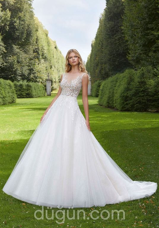 Wow Fashion Bride 65 A kesim İllüzyon yaka Romantik gelinlik