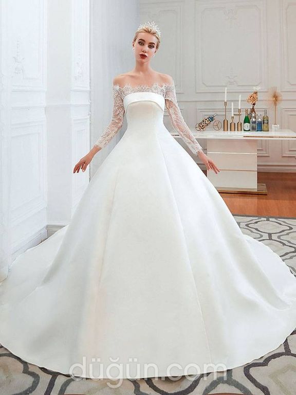 Wow Fashion Bride 89 Prenses kesim Düşük omuz Sade gelinlik