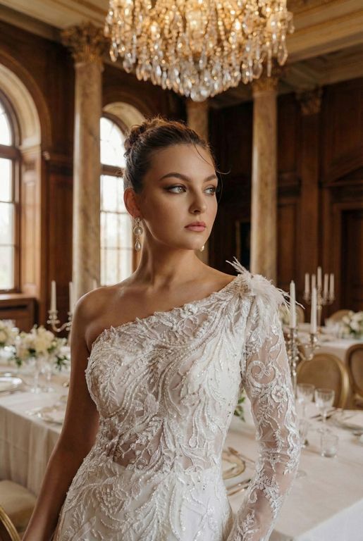 ÇŞSYC-12-25 A Kesim Tek Omuz Romantik Gelinlik 3