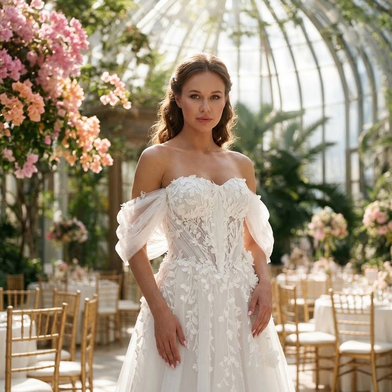 ÇŞSYC-8-25 Helen Prenses Kesim Düşük Omuz Gelinlik 3