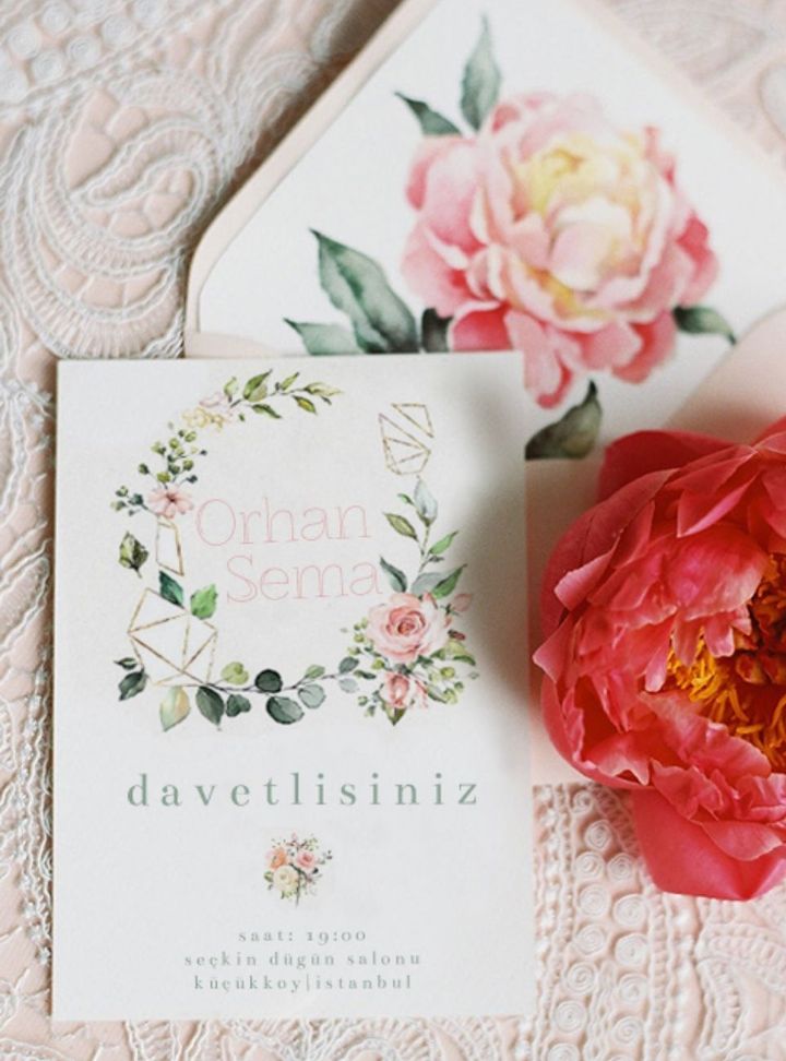 Çiçek Desenli Renkli Davetiye