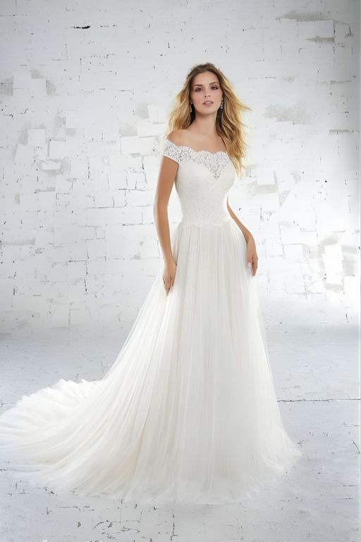 AHC 24 Düşük Omuz Düz Kesim Romantik Gelinlik 2