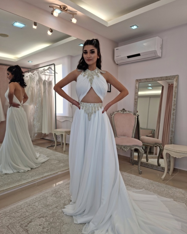 Halter Yaka Düz Kesim Gelinlik - 1