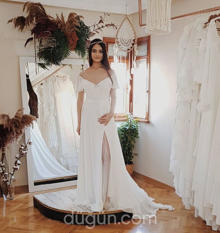 Elif Aygün Atelier 5 Düz kesim İllüzyon yaka  Bohem gelinlik - 2