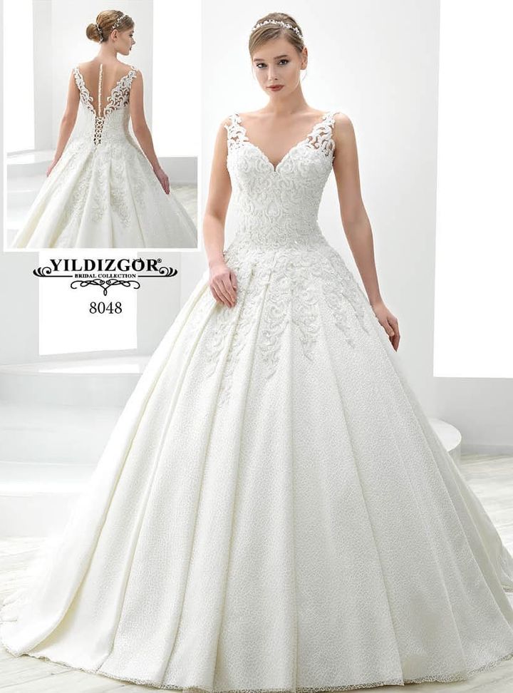 Yağmur Gelinlik 8048 Prenses Kesim Sırt Dekolteli V Yaka Gelinlik