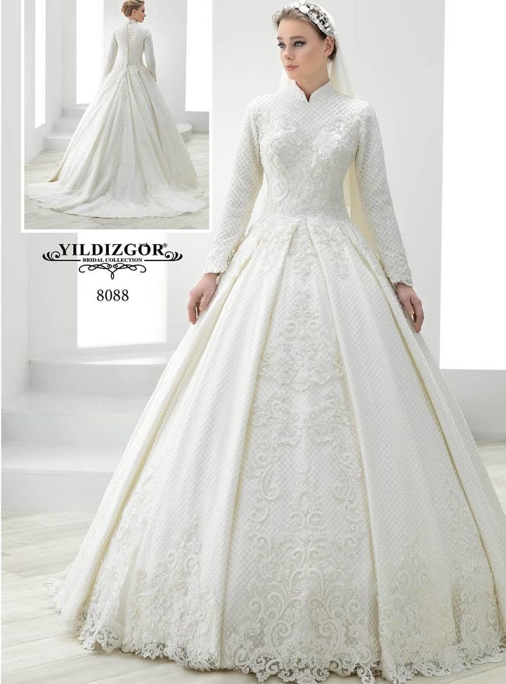 Yağmur Gelinlik 8088 Prenses Kesim Romantik Hakim Yaka Gelinlik