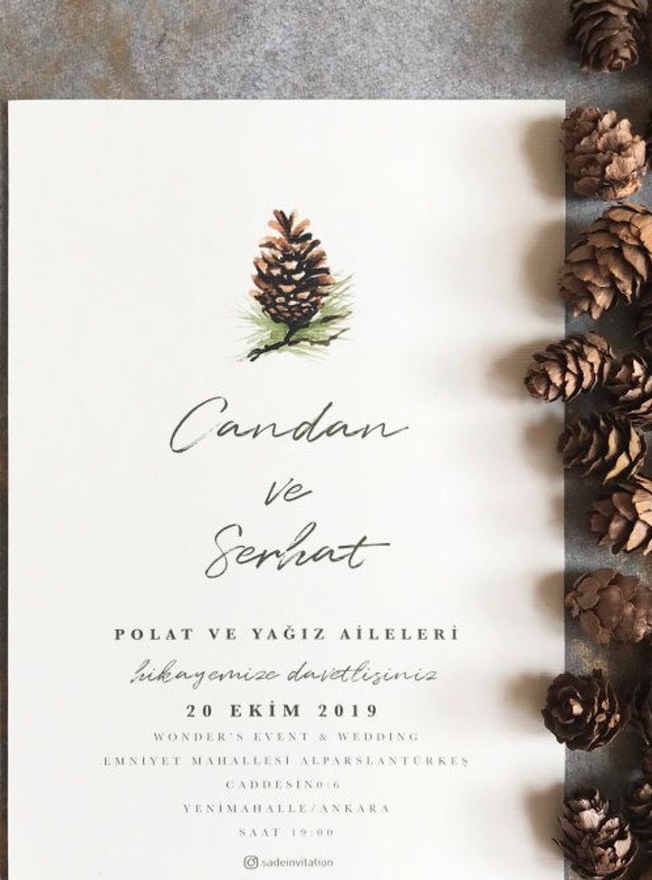 Kozalak Desenli Sade Davetiye