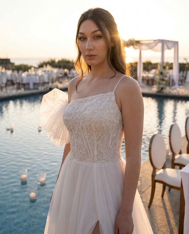 Rosalia A Kesim Tarlatansız Düşük Omuz Gelinlik 3