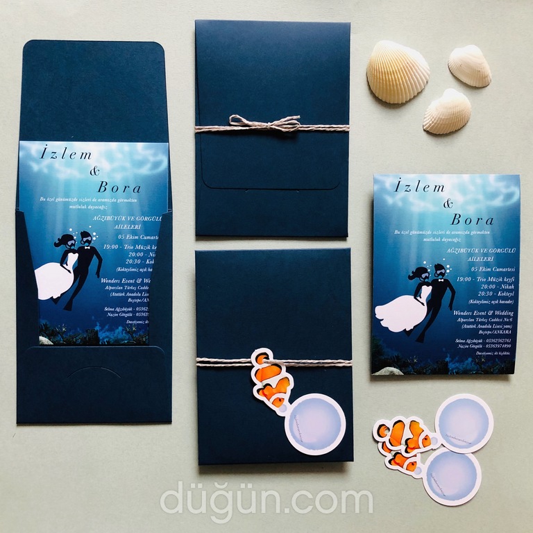 İllüstrasyonlu Düğün Davetiyesi Modeli