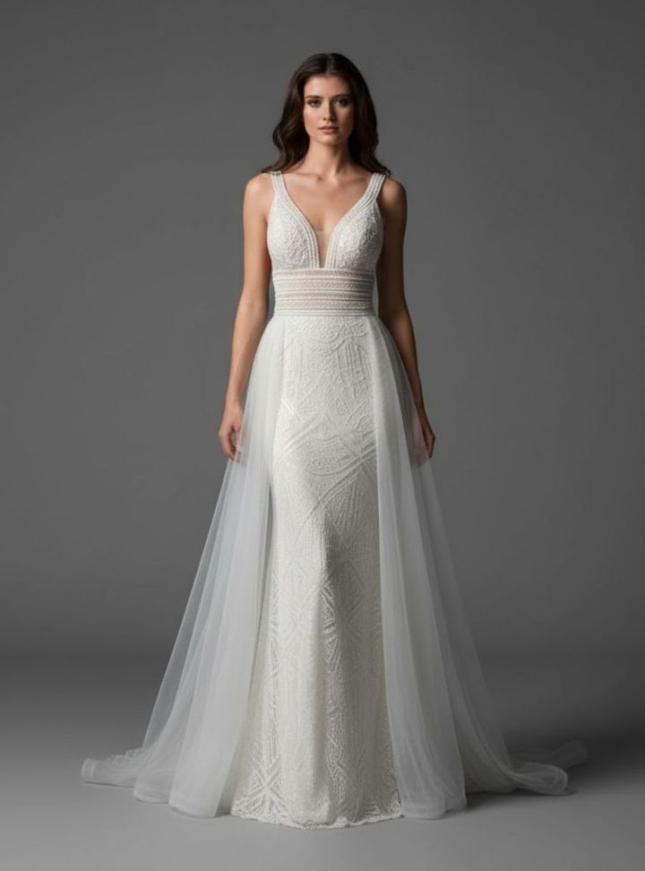 DLS 8 Robalı Sırt Dekolteli V Yaka Gelinlik