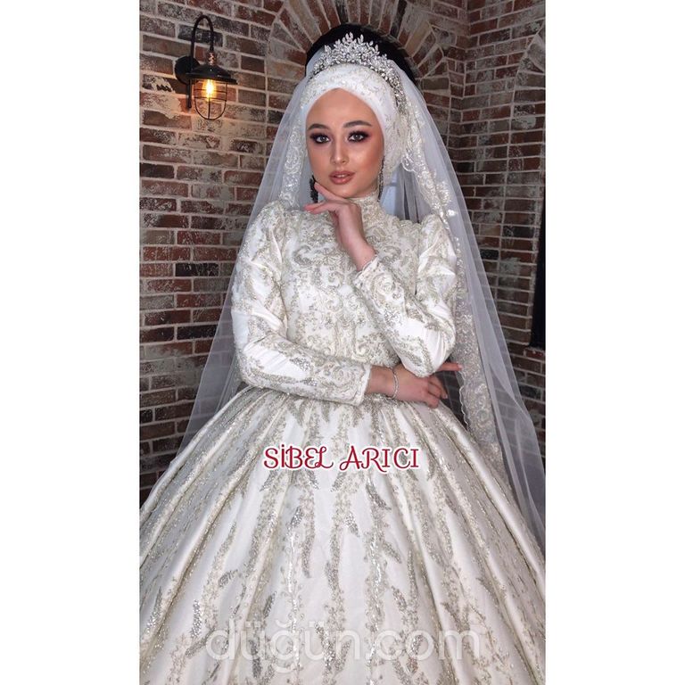 Sibel Arıcı Wedding Home 34 Prenses kesim Hakim yaka  Tesettür gelinlik - 1