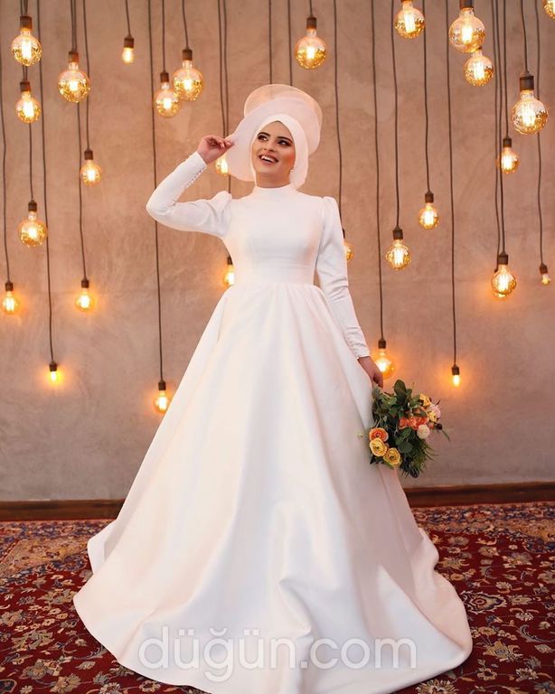 Sibel Arıcı Wedding Home Bihter Prenses kesim Hakim yaka Tesettür gelinlik - 1