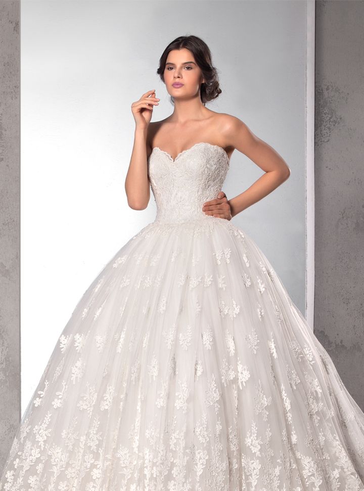 UGB170015  Prenses Kesim Straplez Göğüs Dekolteli Gelinlik