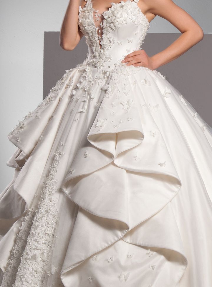 UGB170125  Prenses Kesim V Yaka Göğüs Dekolteli Gelinlik