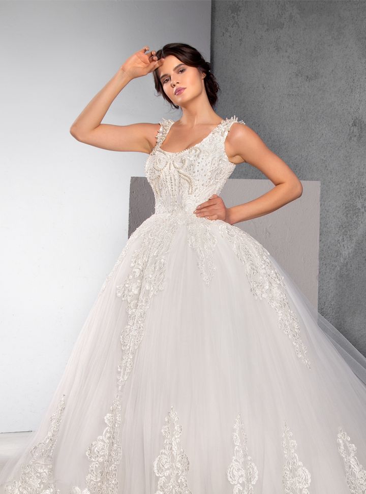 UGB170024  Prenses Kesim Göğüs Dekolteli Romantik Gelinlik