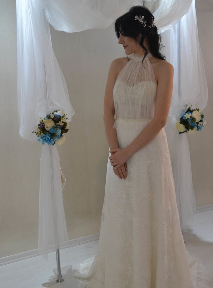 YSG 1 Bohem Halter Yaka Düz Kesim Gelinlik