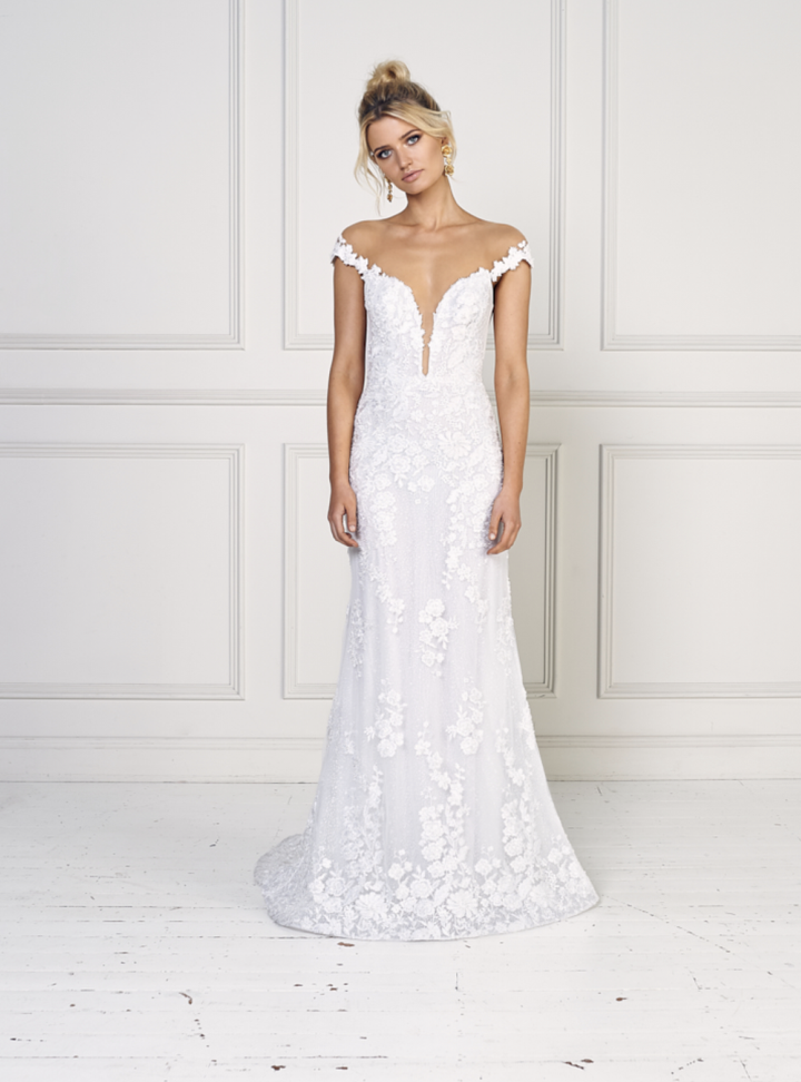 Dcey Jane Hill-Starr Gelinlik Sırt Dekolteli Düşük Omuz Düz Kesim Gelinlik