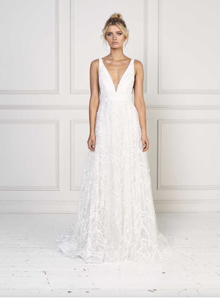 Dcey Jane Hill-Melody Gelinlik Sırt Dekolteli V Yaka Düz Kesim Gelinlik