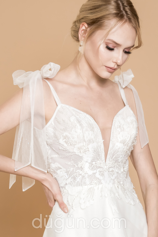 Dcey Bridal Sienna Gelinlik A kesim V yaka Romantik gelinlik - 2