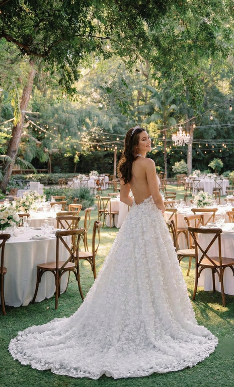 Cicero A Kesim Sırt Dekolteli V Yaka Gelinlik 3