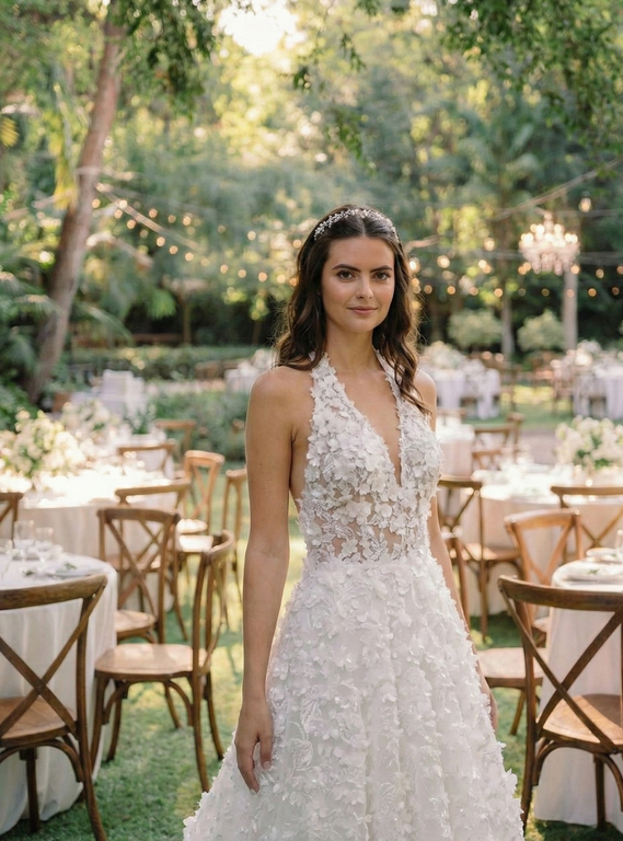 Cicero A Kesim Sırt Dekolteli V Yaka Gelinlik 4