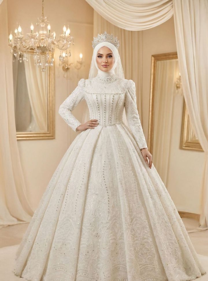 AG-100-26 Tesettür Kaburga Hakim Yaka Gelinlik