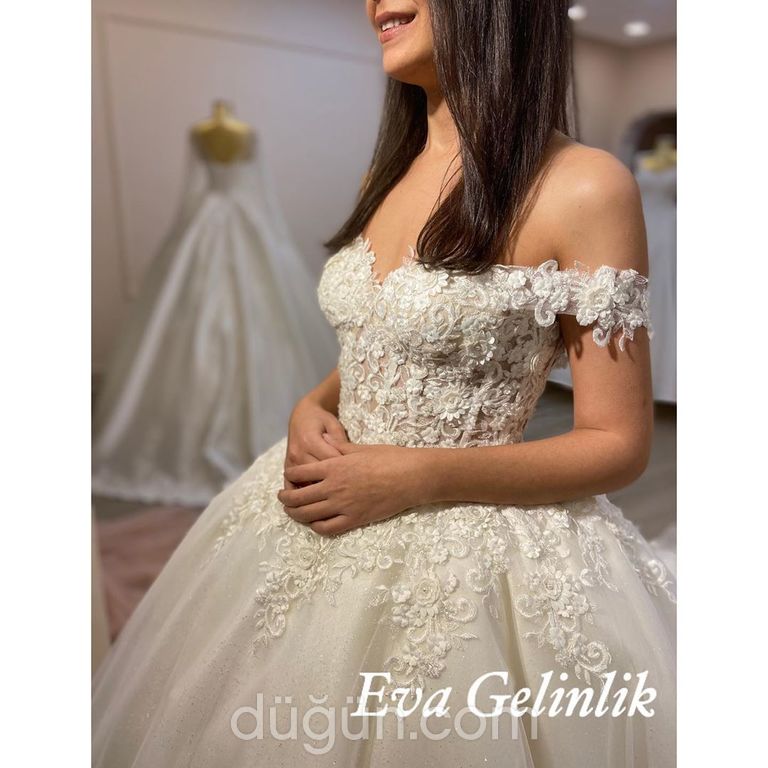 EVA 11 Prenses kesim Düşük omuz Romantik gelinlik - 2