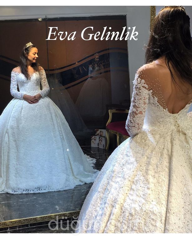 EVA 27 Prenses kesim İllüzyon yaka Romantik gelinlik - 1