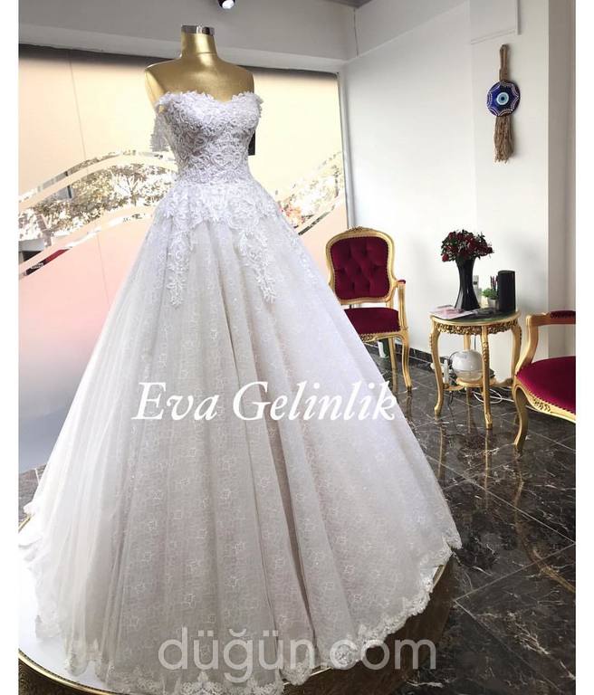 EVA 45 A kesim Düşük omuz Romantik gelinlik