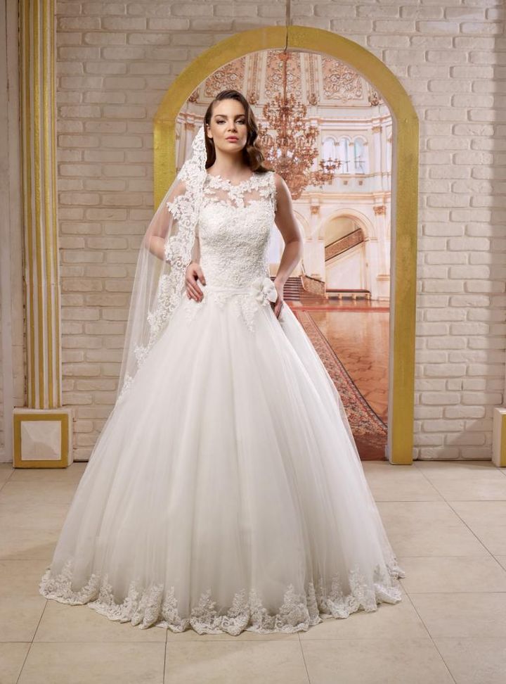 TG-1503  Prenses Kesim Kayık Yaka Sırt Dekolteli Gelinlik